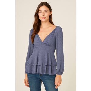 Women's Style Rack Dusty Blue Peplum Blouse M